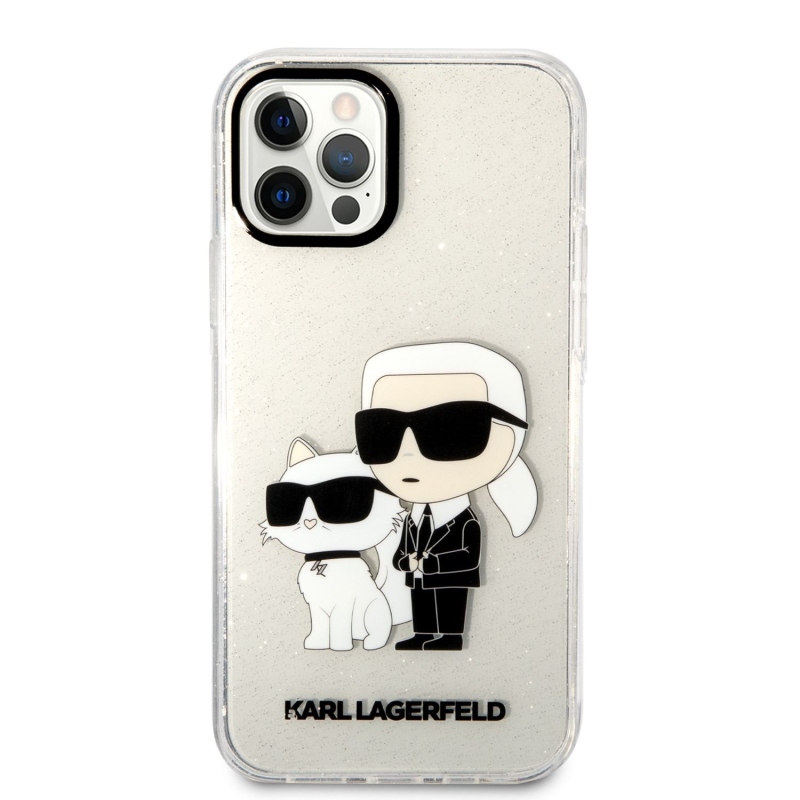Karl Lagerfeld IML Glitter Karl és Choupette NFT hátlap iPhone 12/12 Pro átlátszó borítóhoz