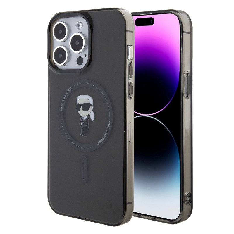 Karl Lagerfeld IML IML Ikonik MagSafe hátlap iPhone 15 Pro Max készülékhez Fekete