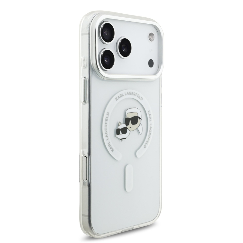 Karl Lagerfeld IML K&CH Heads fémkeretes MagSafe hátlap iPhone 17 Pro Max készülékhez, átlátszó