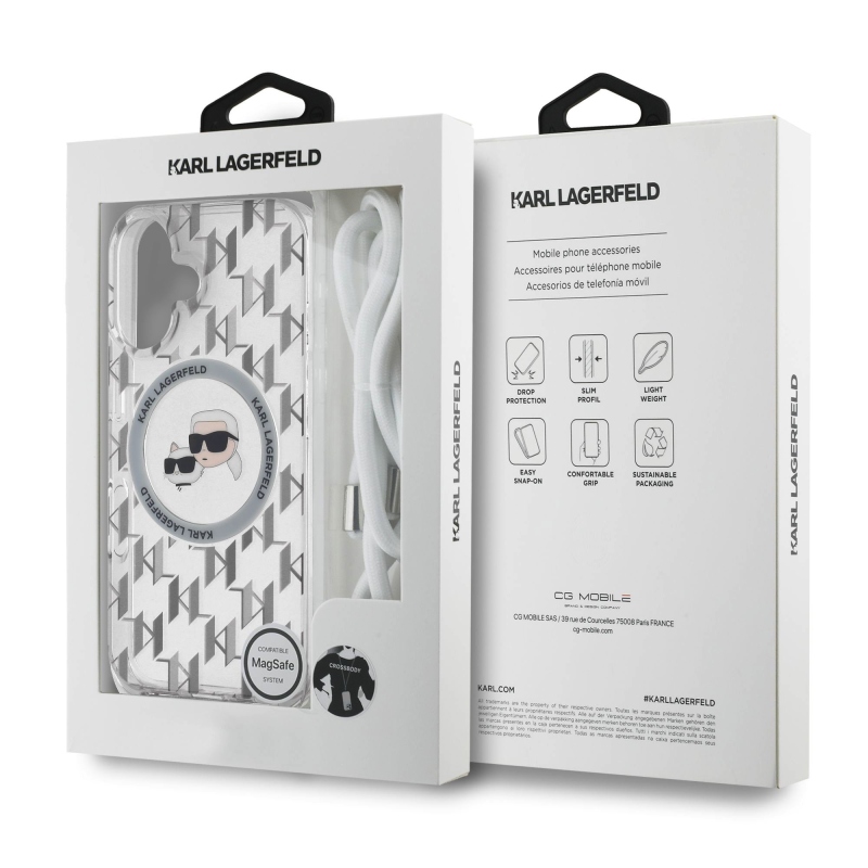 Karl Lagerfeld IML Monogram Kereszttest K&CH Heads MagSafe hátlap iPhone 16-hoz Átlátszó