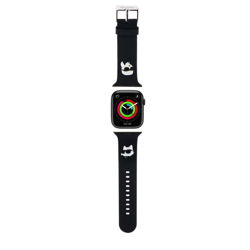 Karl Lagerfeld Karl és Choupette Head NFT szíj az Apple Watch 42/44/45/45/49 órához Fekete