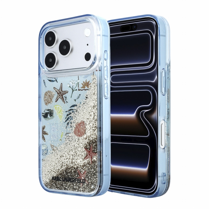 Karl Lagerfeld Liquid Glitter Beach hátsó tok iPhone 18 Pro Max-hoz, kék