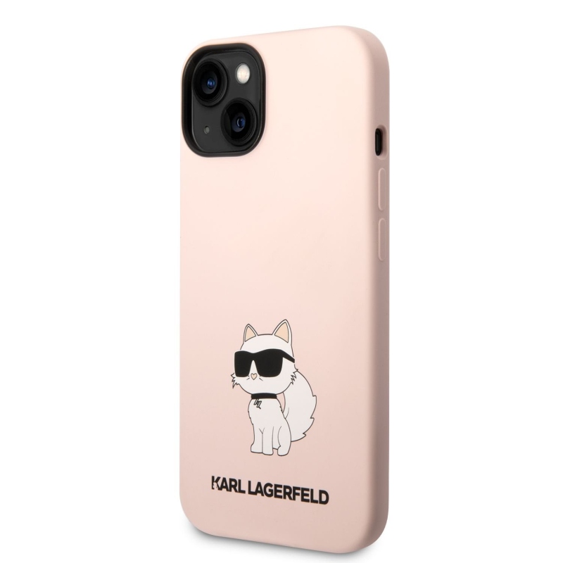 Karl Lagerfeld folyékony szilikon Choupette NFT hátlap iPhone 14 Plus rózsaszínű készülékhez