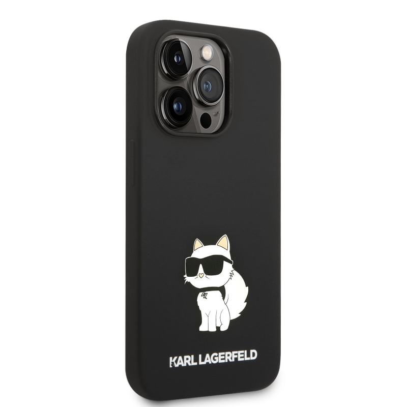 Karl Lagerfeld folyékony szilikon Choupette NFT hátlap iPhone 14 Pro Max-hoz Fekete