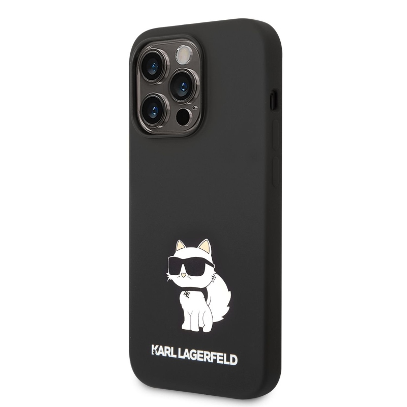 Karl Lagerfeld folyékony szilikon Choupette NFT hátlap iPhone 14 Pro Max-hoz Fekete