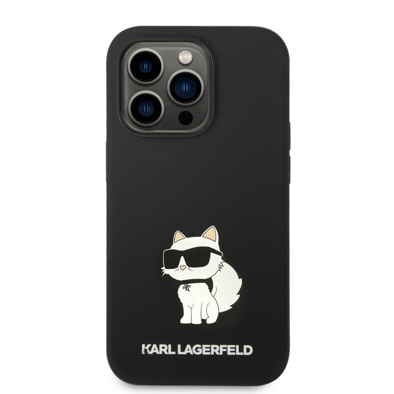Karl Lagerfeld folyékony szilikon Choupette NFT hátlap iPhone 14 Pro Max-hoz Fekete