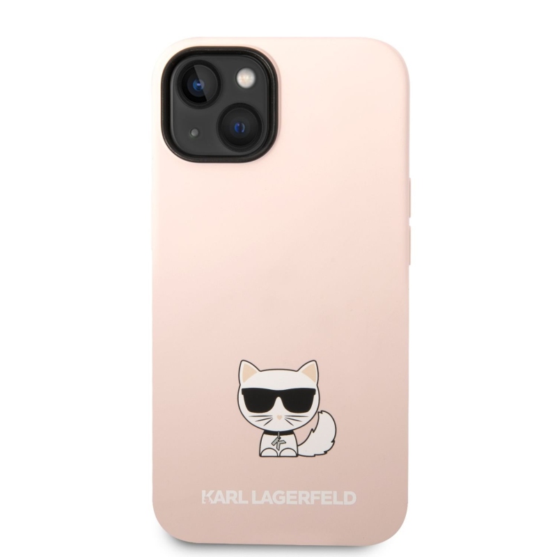 Karl Lagerfeld folyékony szilikon Choupette hátlap iPhone 14 Plus rózsaszínű készülékre