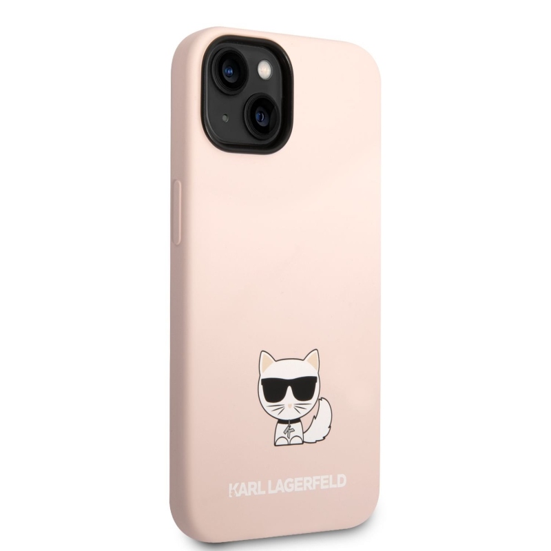 Karl Lagerfeld folyékony szilikon Choupette hátlap iPhone 14 Plus rózsaszínű készülékre