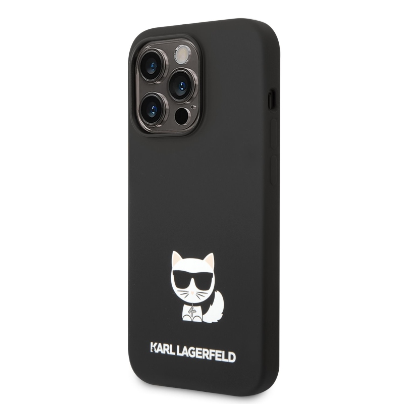 Karl Lagerfeld folyékony szilikon Choupette hátlap iPhone 14 Pro Max-hoz Fekete
