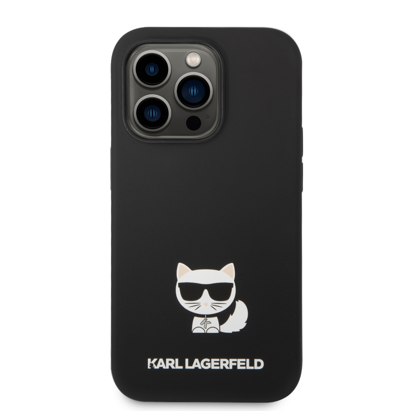 Karl Lagerfeld folyékony szilikon Choupette hátlap iPhone 14 Pro Max-hoz Fekete
