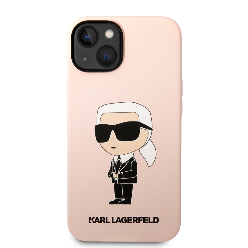 Karl Lagerfeld folyékony szilikon Ikonik NFT hátlap iPhone 14 Plus rózsaszínű készülékhez