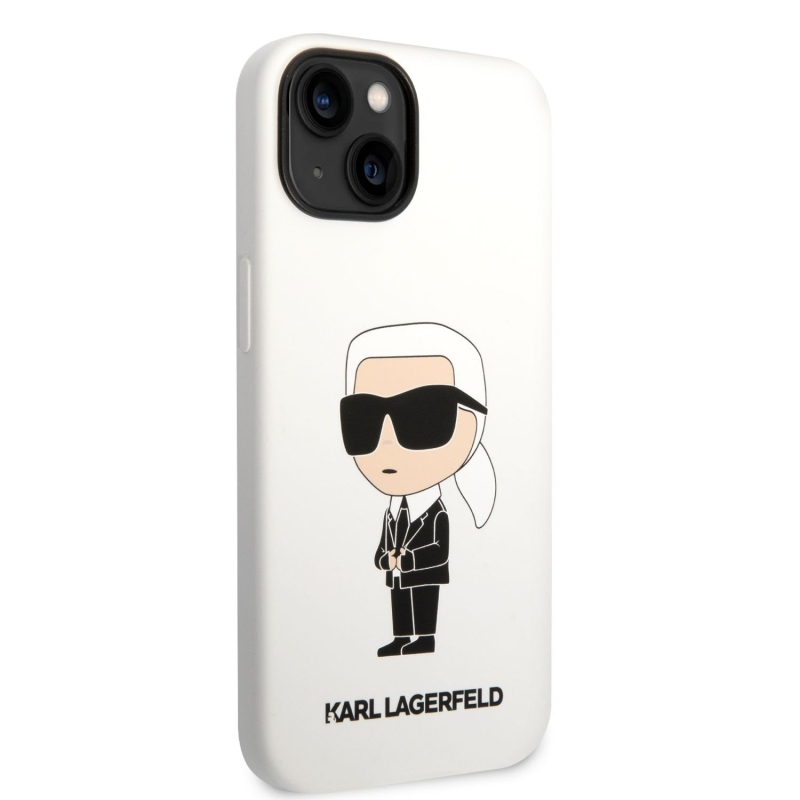 Karl Lagerfeld folyékony szilikon Ikonik NFT hátlap iPhone 14 Plushoz Fehér