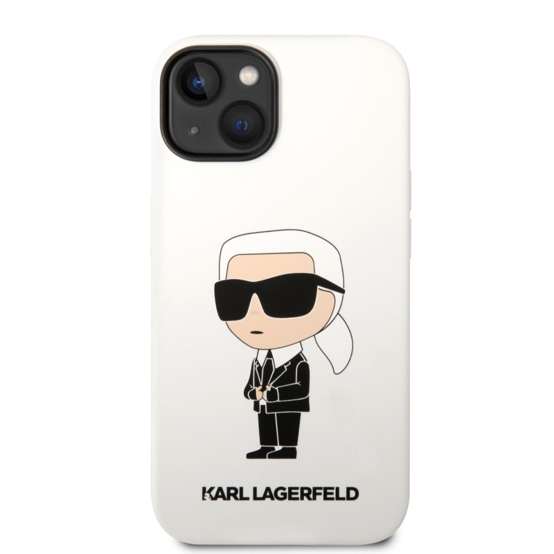 Karl Lagerfeld folyékony szilikon Ikonik NFT hátlap iPhone 14 Plushoz Fehér