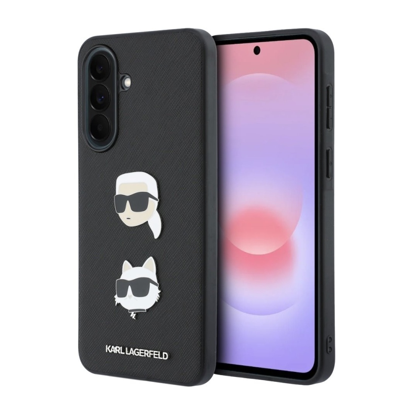 Karl Lagerfeld Folyékony szilikon fém Karl és Choupette hátlap Samsung Galaxy A37 fekete színűre