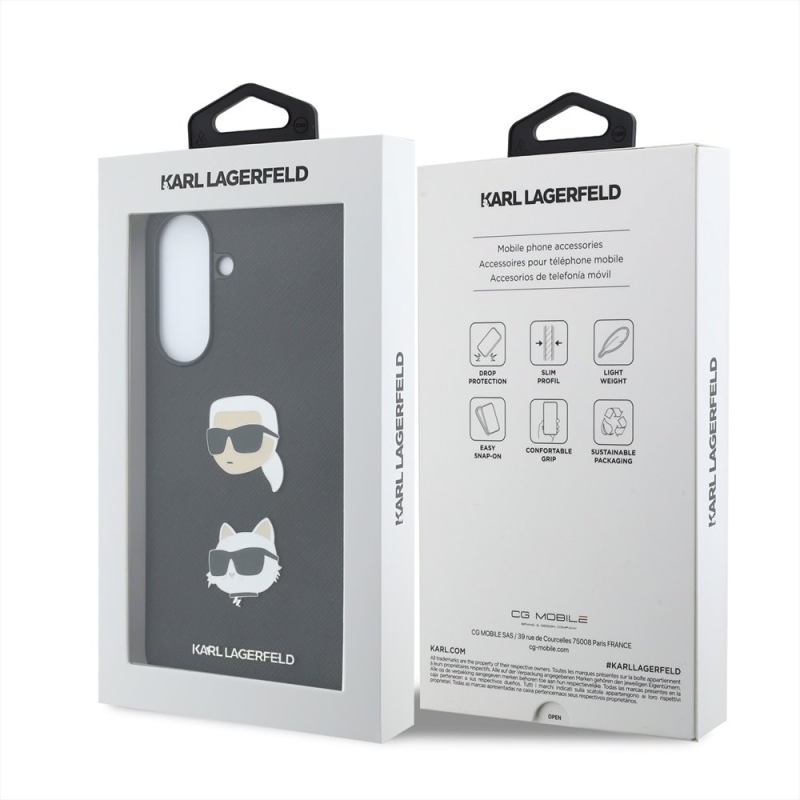 Karl Lagerfeld Folyékony szilikon fém Karl és Choupette hátlap Samsung Galaxy A37 fekete színűre