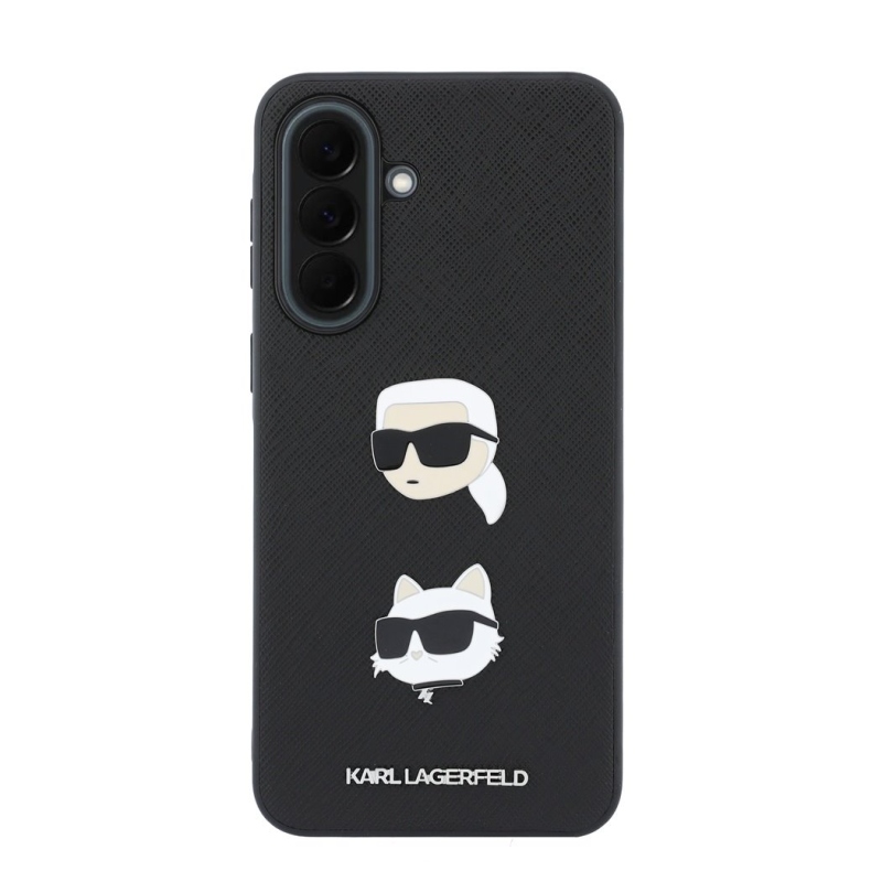 Karl Lagerfeld Folyékony szilikon fém Karl és Choupette hátlap Samsung Galaxy A37 fekete színűre