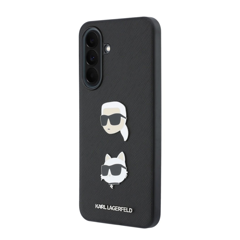 Karl Lagerfeld Folyékony szilikon fém Karl és Choupette hátlap Samsung Galaxy A37 fekete színűre