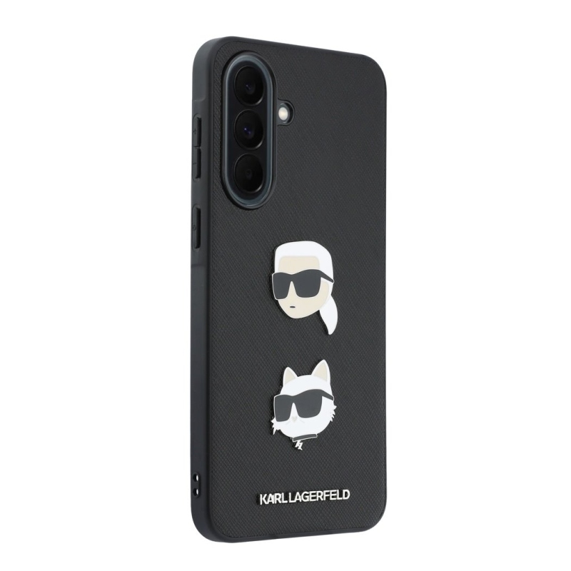 Karl Lagerfeld Folyékony szilikon fém Karl és Choupette hátlap Samsung Galaxy A37 fekete színűre