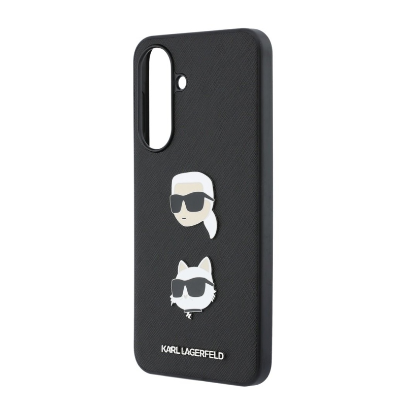 Karl Lagerfeld Folyékony szilikon fém Karl és Choupette hátlap Samsung Galaxy A37 fekete színűre