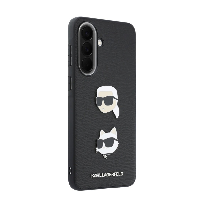 Karl Lagerfeld Folyékony szilikon fém Karl és Choupette hátlap a Samsung Galaxy A57 készülékhez Fekete