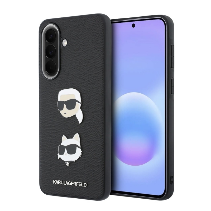 Karl Lagerfeld Folyékony szilikon fém Karl és Choupette hátlap a Samsung Galaxy A57 készülékhez Fekete