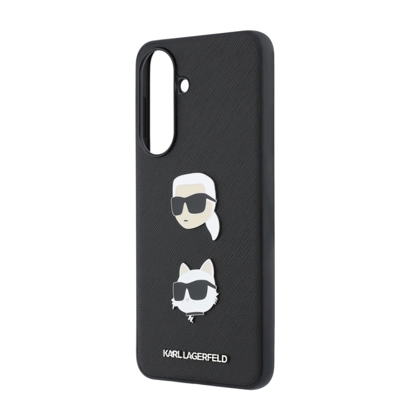 Karl Lagerfeld Folyékony szilikon fém Karl és Choupette hátlap a Samsung Galaxy A57 készülékhez Fekete