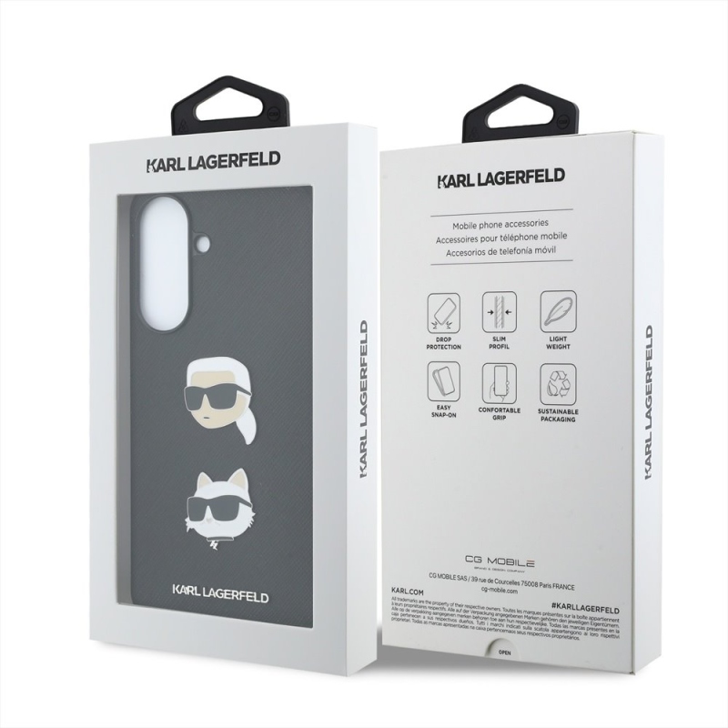 Karl Lagerfeld Folyékony szilikon fém Karl és Choupette hátlap a Samsung Galaxy A57 készülékhez Fekete