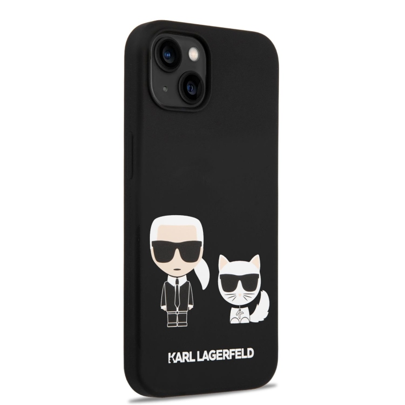 Karl Lagerfeld MagSafe Cover folyékony szilikon Karl és Choupette iPhone 14 Plus készülékhez fekete