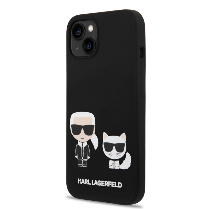Karl Lagerfeld MagSafe Cover folyékony szilikon Karl és Choupette iPhone 14 Plus készülékhez fekete