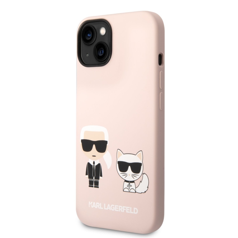 Karl Lagerfeld MagSafe Cover folyékony szilikon Karl és Choupette az iPhone 14 Plus rózsaszínű készülékhez