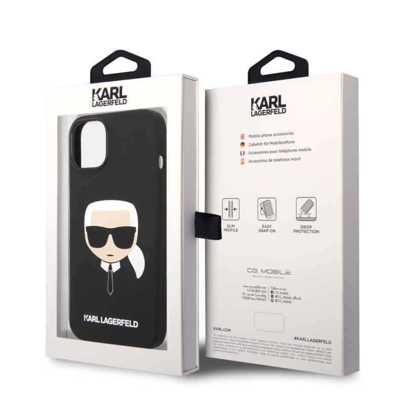 Karl Lagerfeld MagSafe Cover folyékony szilikon Karl Head iPhone 14 Plus készülékhez fekete
