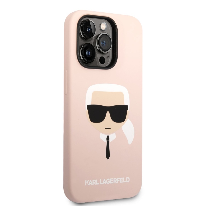 Karl Lagerfeld MagSafe Cover folyékony szilikon Karl Head iPhone 14 Pro Max készülékhez rózsaszínű