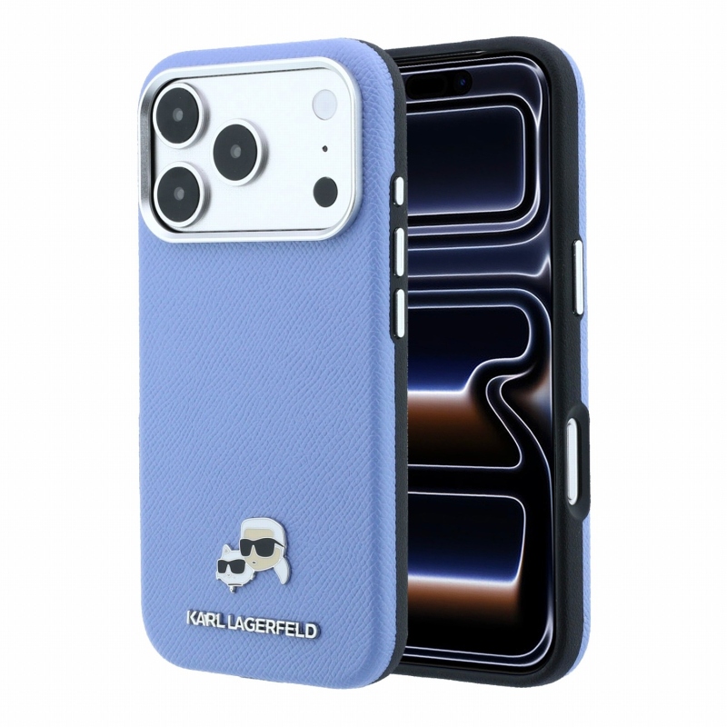 Karl Lagerfeld PU, szemcsés felületű, félig körbeölelő, K&CH Heads Magsafe hátsó tok az iPhone 18 Pro Max-hoz, kék