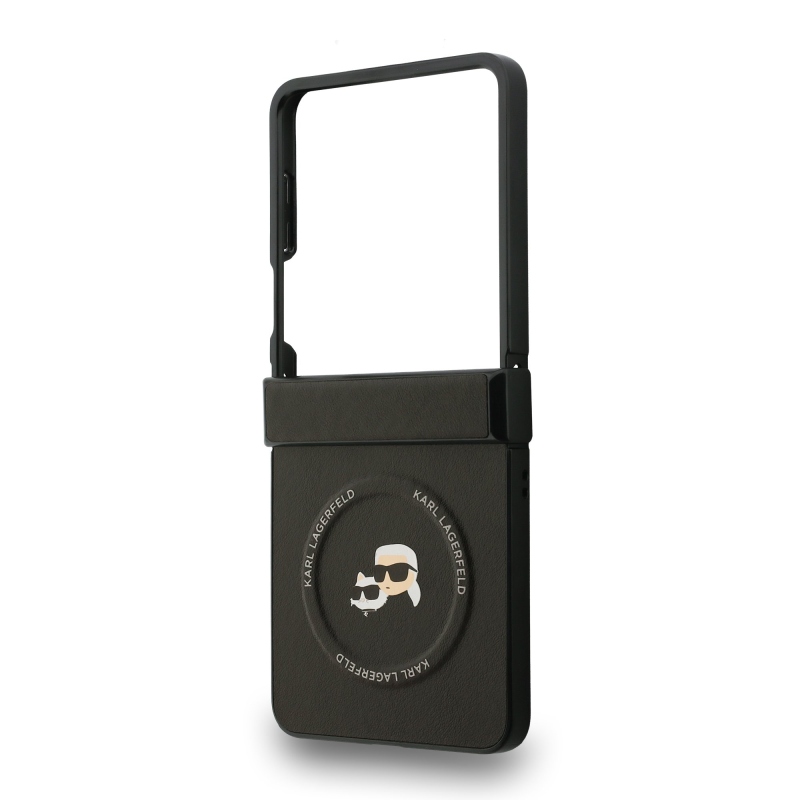 Karl Lagerfeld PU Karl és Choupette fejek mágneses hátsó borító Samsung Galaxy Z Flip 7 fekete