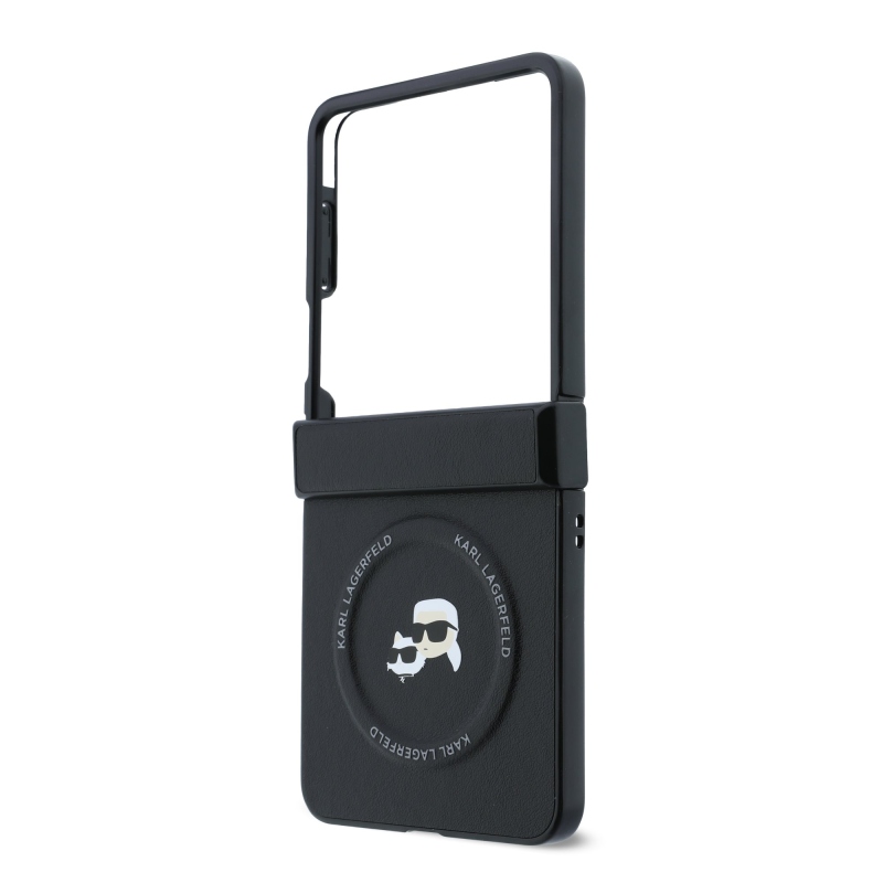 Karl Lagerfeld PU „Karl and Choupette Heads” mágneses hátlap a Samsung Galaxy Z Flip 8-hoz, fekete
