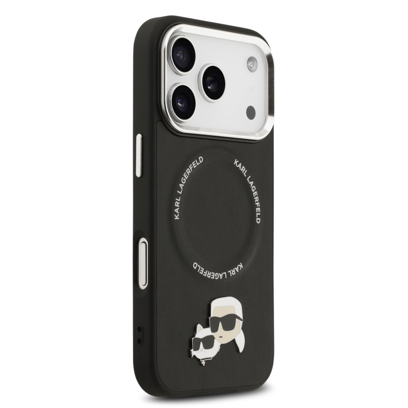 Karl Lagerfeld PU Karl és Choupette fejek tűk MagSafe hátlap iPhone 17 Pro fekete színű borítóhoz