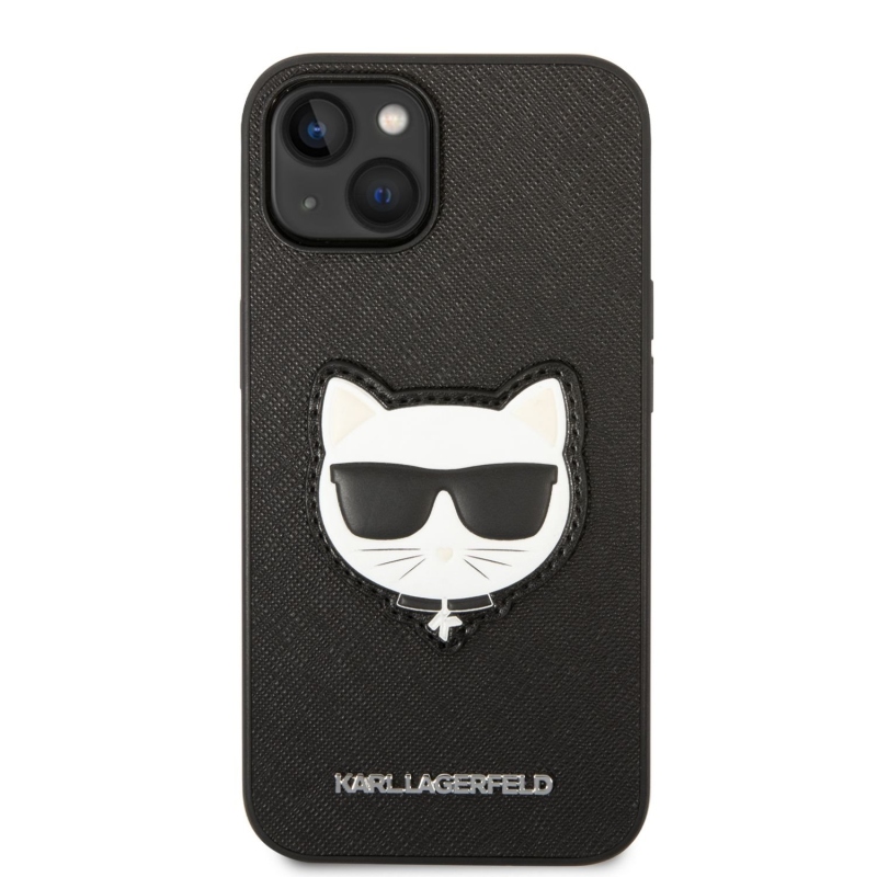 Karl Lagerfeld PU Saffiano Choupette Head hátlap iPhone 14 Plus készülékhez fekete