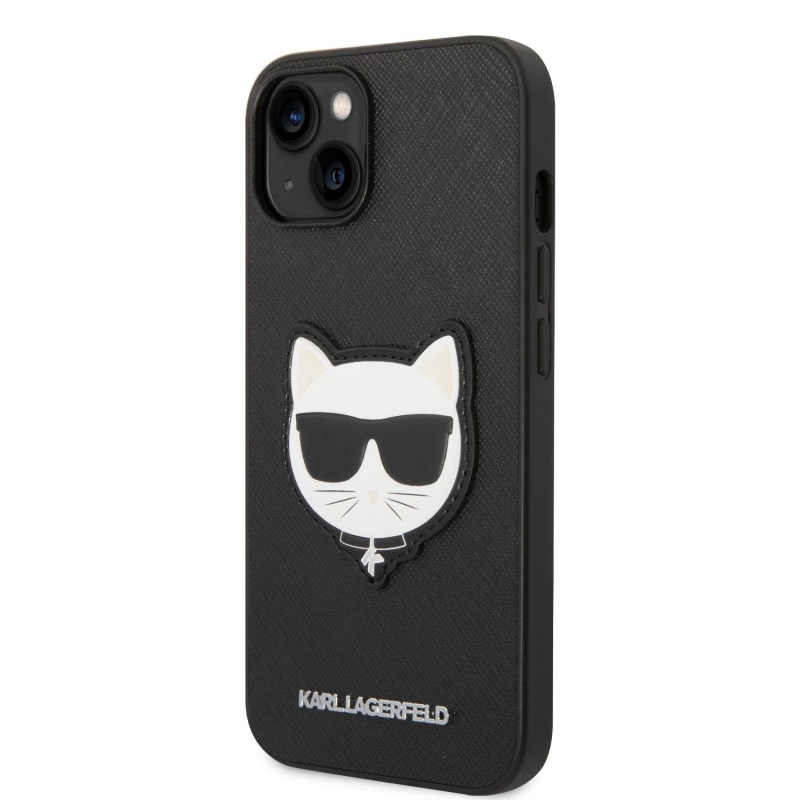 Karl Lagerfeld PU Saffiano Choupette Head hátlap iPhone 14 Plus készülékhez fekete
