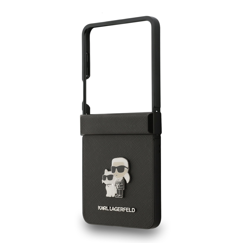Karl Lagerfeld PU Saffiano Karl and Choupette hátlap Samsung Galaxy Z Flip 7 készülékhez, fekete