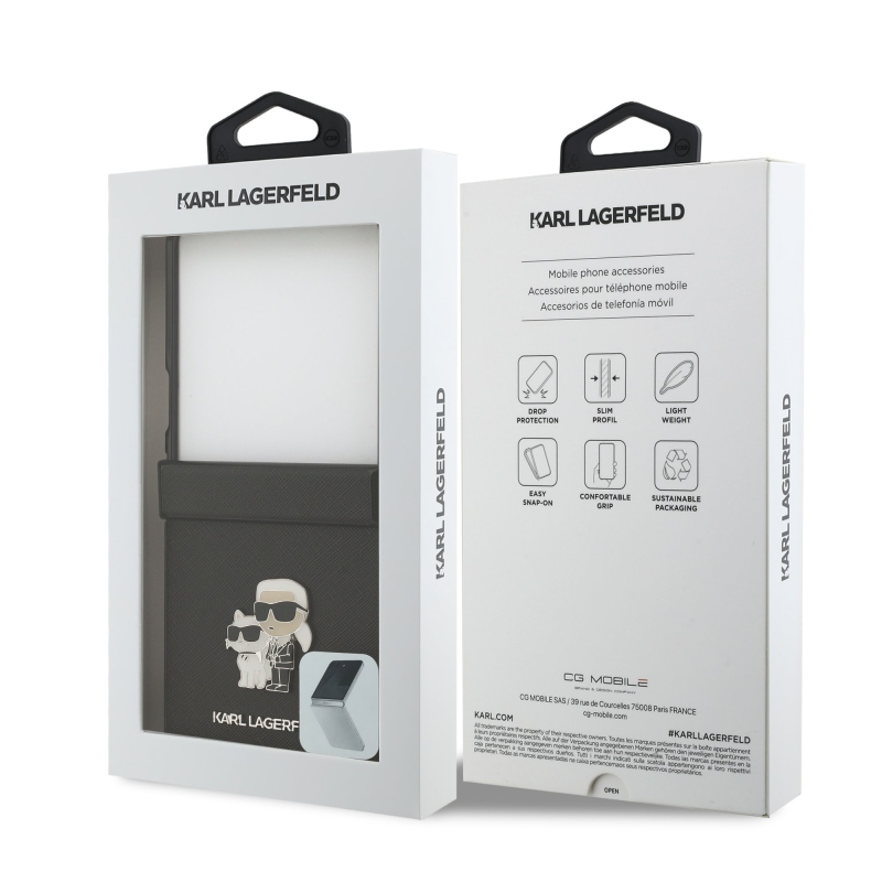 Karl Lagerfeld PU Saffiano Karl és Choupette hátsó tok a Samsung Galaxy Z Flip 8-hoz, fekete
