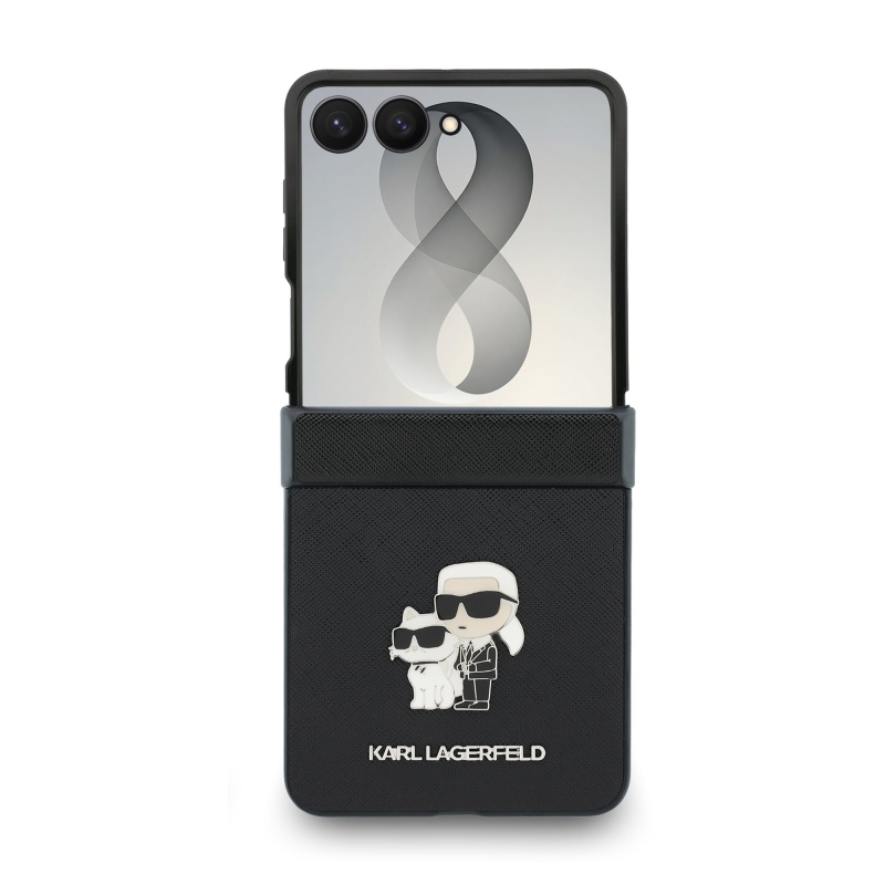 Karl Lagerfeld PU Saffiano Karl és Choupette hátsó tok a Samsung Galaxy Z Flip 8-hoz, fekete