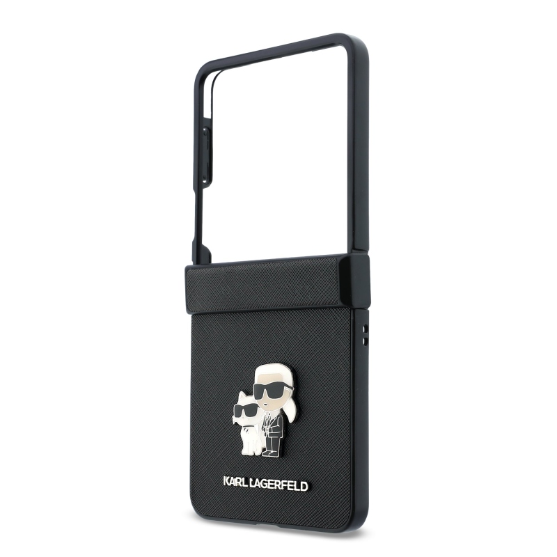 Karl Lagerfeld PU Saffiano Karl és Choupette hátsó tok a Samsung Galaxy Z Flip 8-hoz, fekete