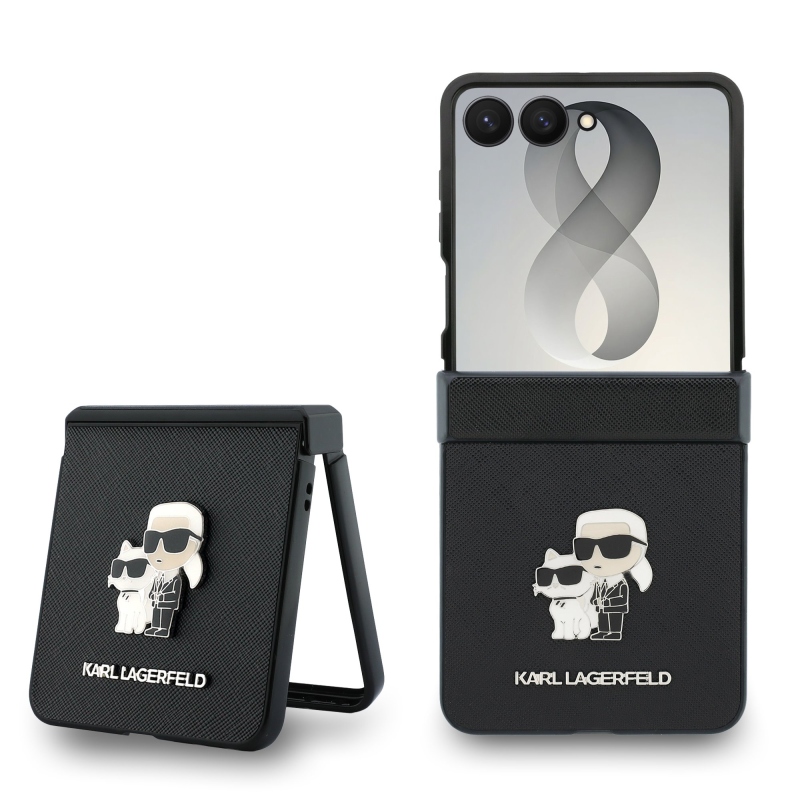 Karl Lagerfeld PU Saffiano Karl és Choupette hátsó tok a Samsung Galaxy Z Flip 8-hoz, fekete