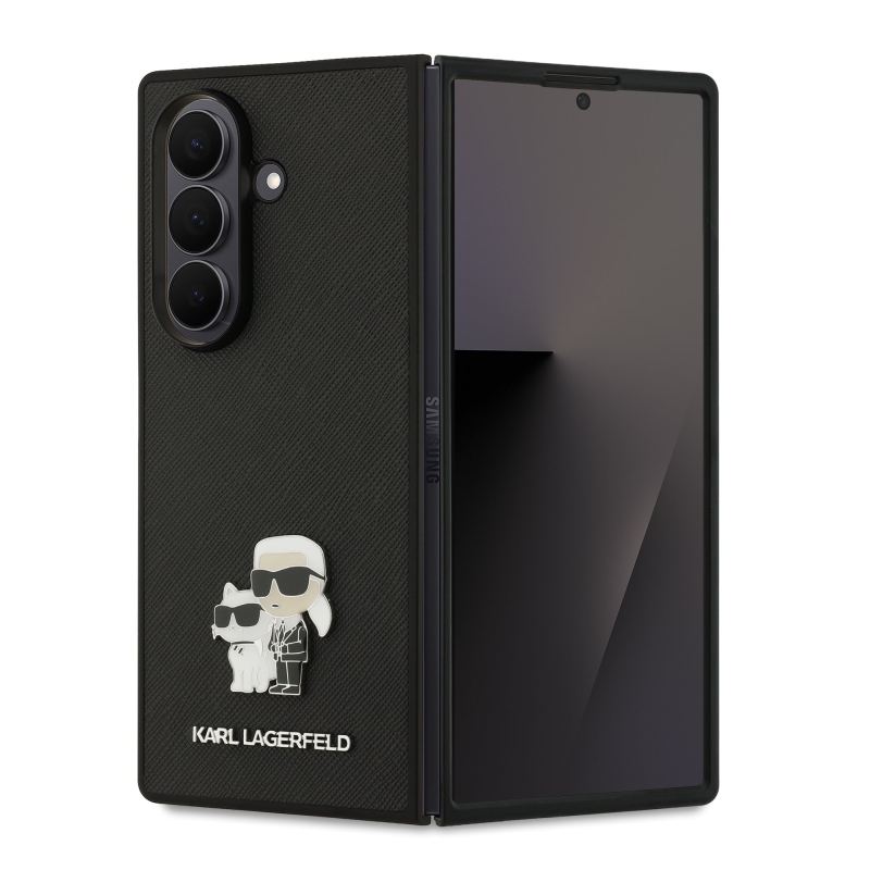 Karl Lagerfeld PU Saffiano Karl és Choupette hátlap Samsung Galaxy Z Fold 7 készülékhez, fekete