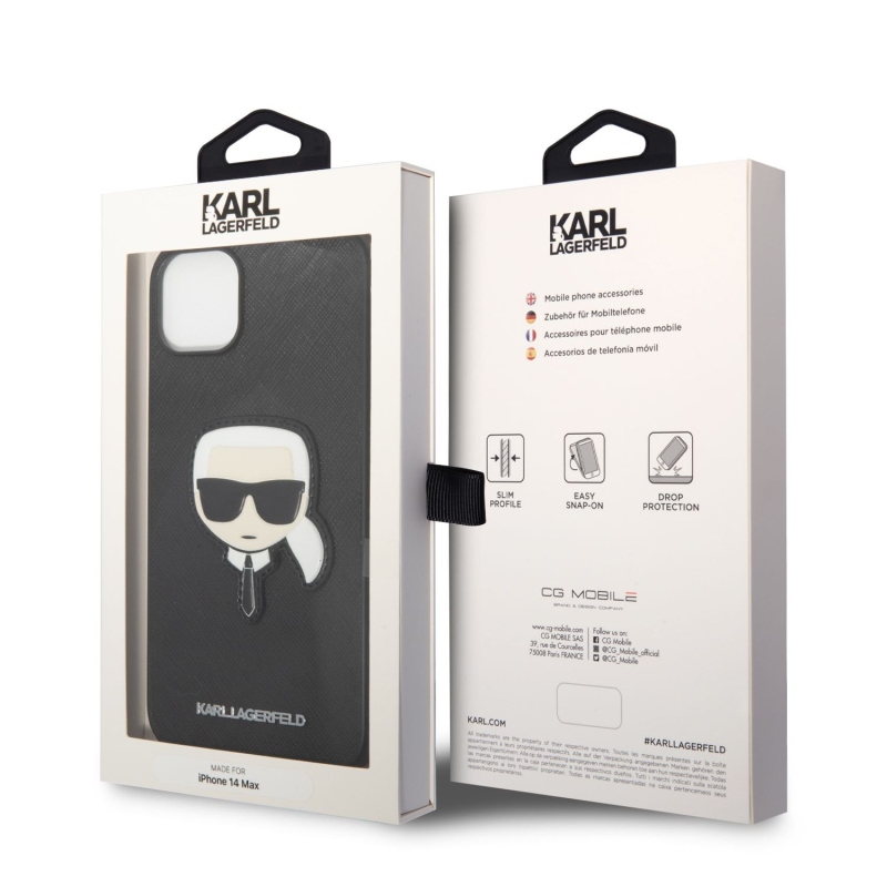 Karl Lagerfeld PU Saffiano Karl Head hátlap iPhone 14 Plus készülékhez fekete