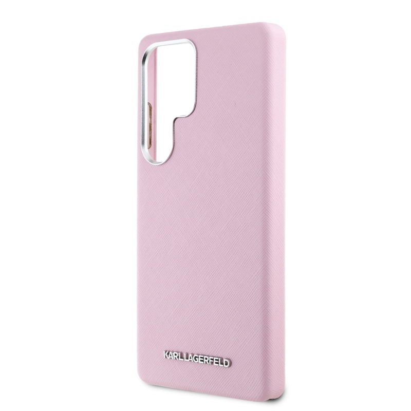 Karl Lagerfeld PU Saffiano fém logó és keret hátlap Samsung Galaxy S25 Ultra rózsaszín