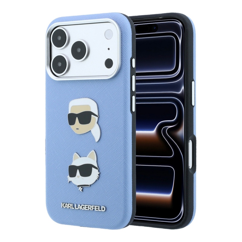 Karl Lagerfeld PU Semi Wrap Saffiano K&CH Heads hátsó tok iPhone 18 Pro Max-hoz, kék
