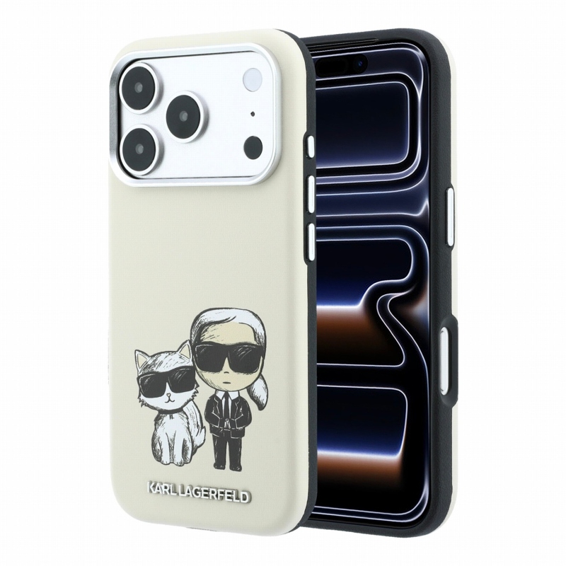 Karl Lagerfeld PU Semi Wrap Smooth Sketch Bodies Magsafe hátsó tok iPhone 18 Pro-hoz, bézs színben