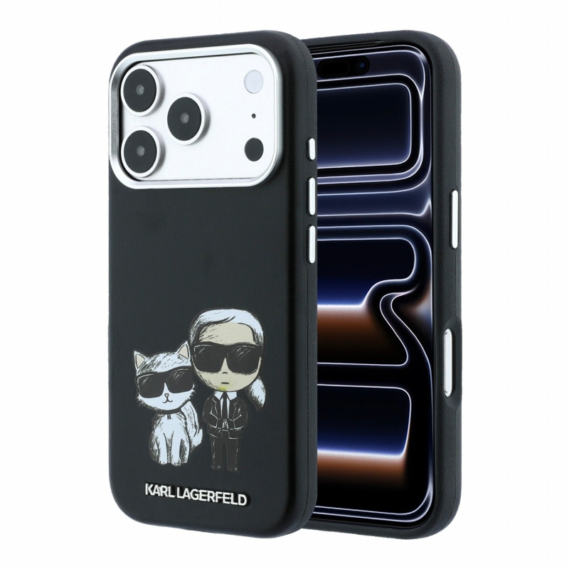 Karl Lagerfeld PU Semi Wrap Smooth Sketch Bodies Magsafe hátsó tok iPhone 18 Pro Max-hoz, fekete