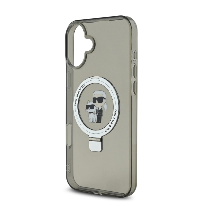 Karl Lagerfeld Ringstand Karl és Choupette MagSafe hátlapi borító iPhone 16 Plus készülékhez Fekete